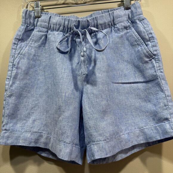 TALBOTS Size XS 100% Linen Chambray Blue Elastic Drawstring Waist Pockets - Picture 10 of 15